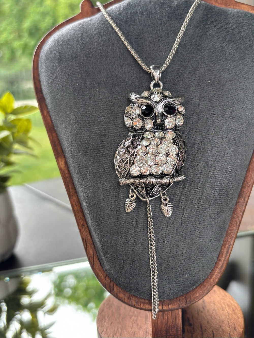 Silver Crystal Owl Pendant Necklace - Picture 6 of 12